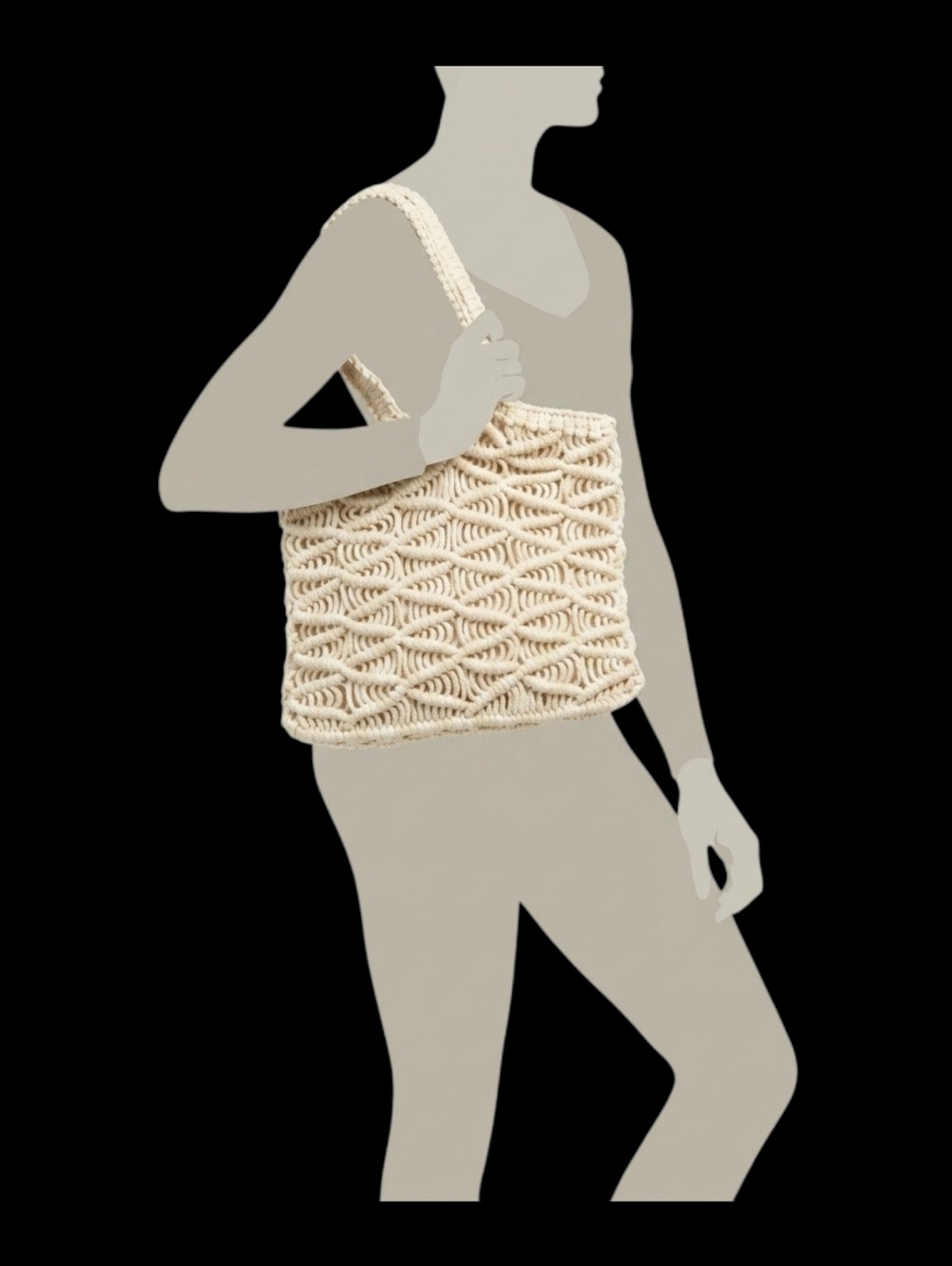 C&C California Woven Crochet Macrame Tote Cream Shoulder Bag Boho Open Weave - Picture 15 of 15